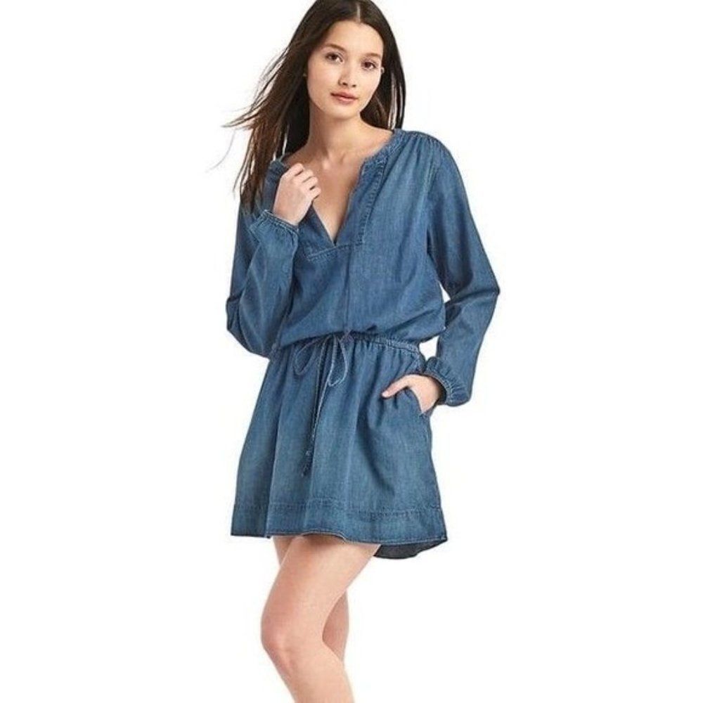 GAP Chambray Long Sleeve Waist Tie Dress